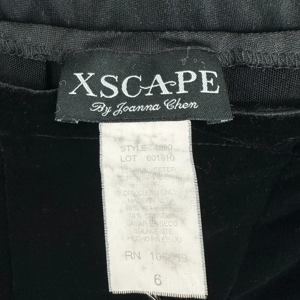 XSCAPE Joanna‎ Chen Pants Size 6 Black Velvet Chiffon Stretch Palazzo Wide Leg